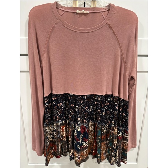 Easel Women's Floral Patchwork Tunic Top Long Sleeve Blouse Size Small - Picture 1 of 5